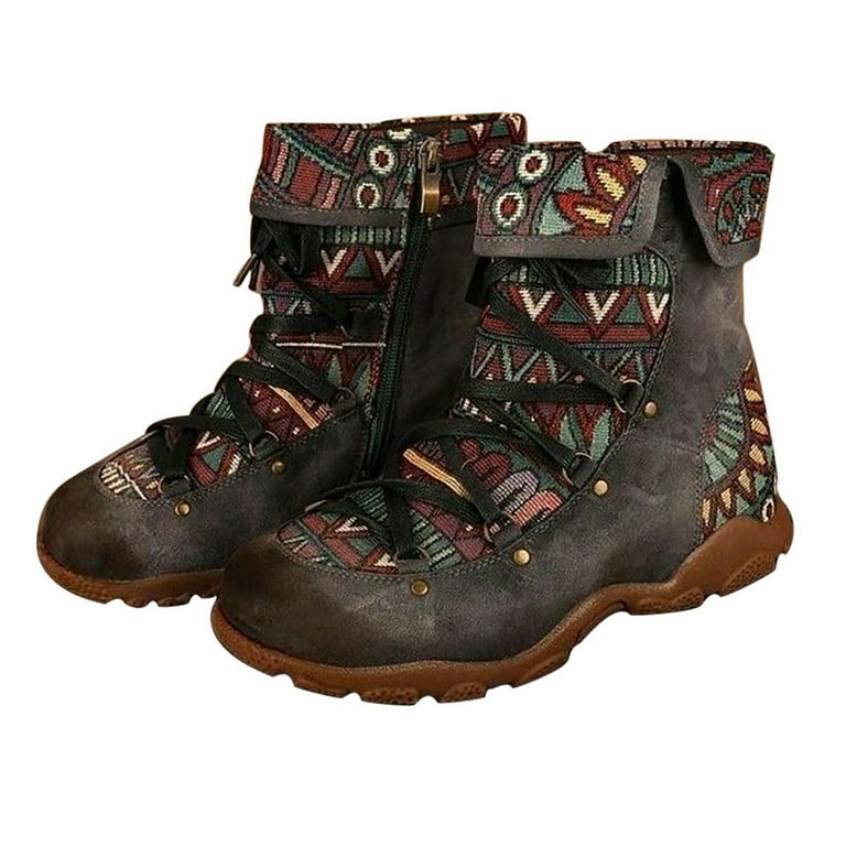 Tarmeek Boots for Women Womens Fall Winter Boots Retro Bohemian Style Zipper Ankle Boots Comfortable Work Boots Casual Shoes for Women Booties for