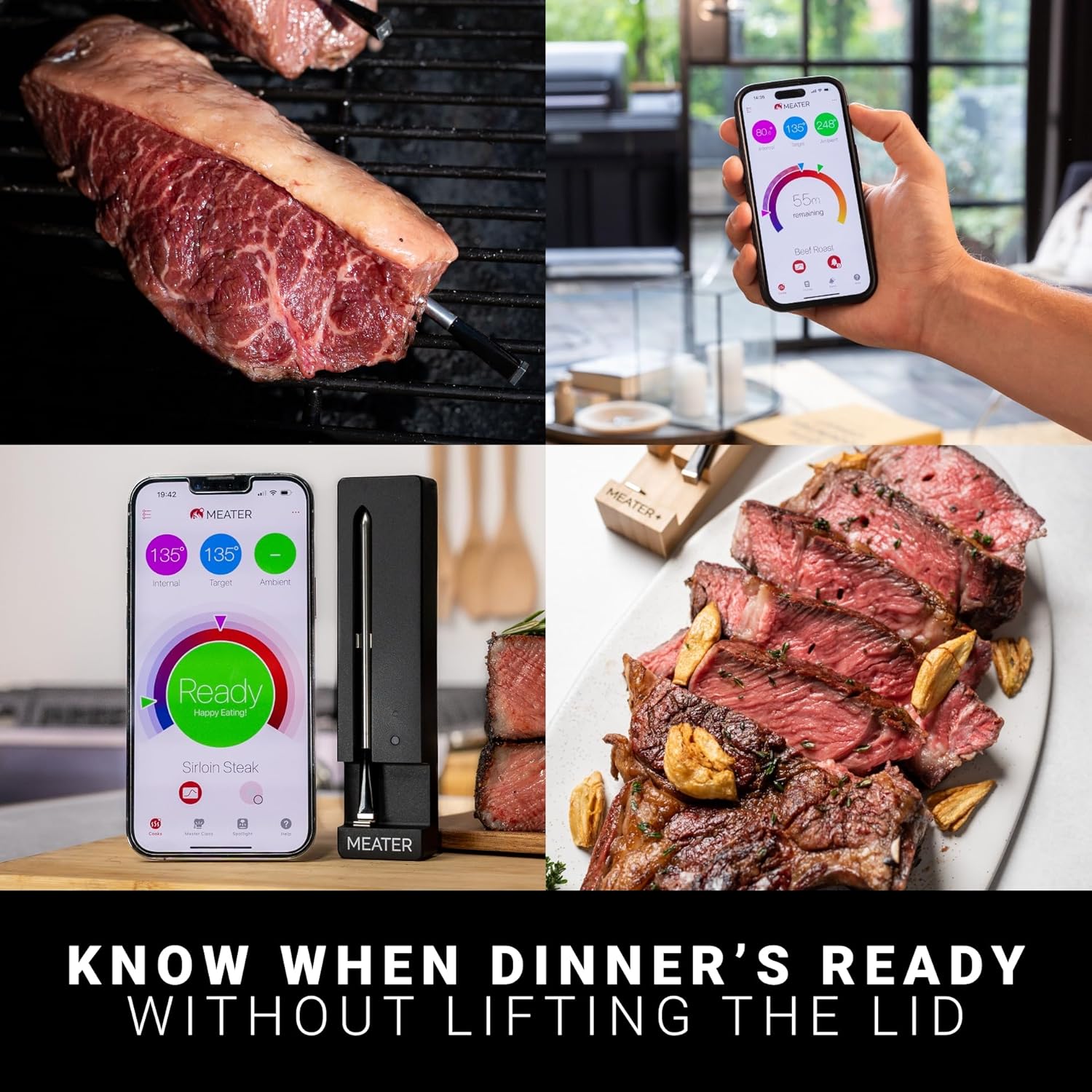 Smart Bluetooth Meat Thermometer with Long-Range Wireless Probe for Oven Grilling Smoking BBQ Air Fryer Dual Sensors Guided Cook System Black Charger