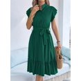 thumbnail image 5 of Women'S Summer Casual Dresses Cap Ruffle Sleeve Button Belted Midi Dress Green M, 5 of 9