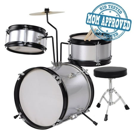 Koval Inc. Kids Drum Set, 3 Piece Junior Drum Set Kit (Silver)