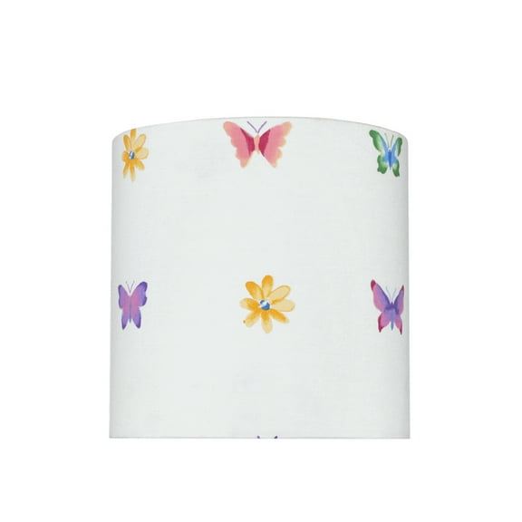 Aspen Creative 31062 Transitional Drum (Cylinder) Shaped Spider Construction Lamp Shade in White with Butterfly & Flowers, 8" wide (8" x 8" x 8")