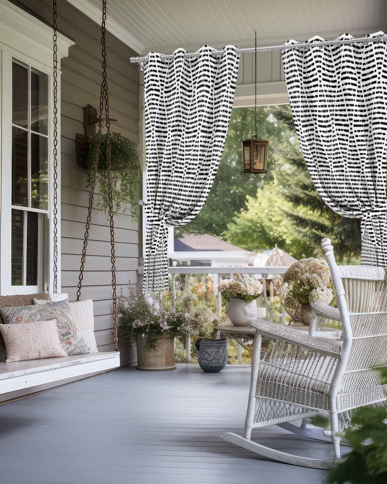Black White Outdoor Curtains for Patio, Modern Abstract Art Farmhouse Privacy Drapes Grommet Waterproof Outside Curtains for Porch/Cabana/Balcony 54"x 108", 1 Panel