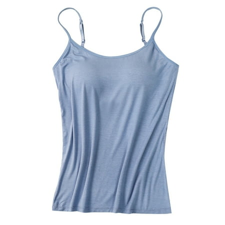 WTXUE Women Bras | Camisole Womens Tops with Built in Bra Neck Vest Padded Slim Fit Tank Tops | 1 X Vest Underwear Blue L