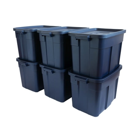 Rubbermaid Roughneck 18 Gal. Storage Tote W/ Lid, Dark Indigo 6 Pack