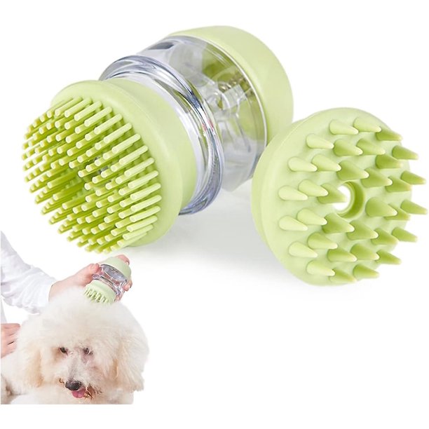 Cepillo para gatos, cepillo para perros, cepillo para gatos, cepillo de ducha de cabeza suave 2 en 1, exfoliante corporal con dispensador de gel de ducha, adecuado para perros de pelo largo y corto