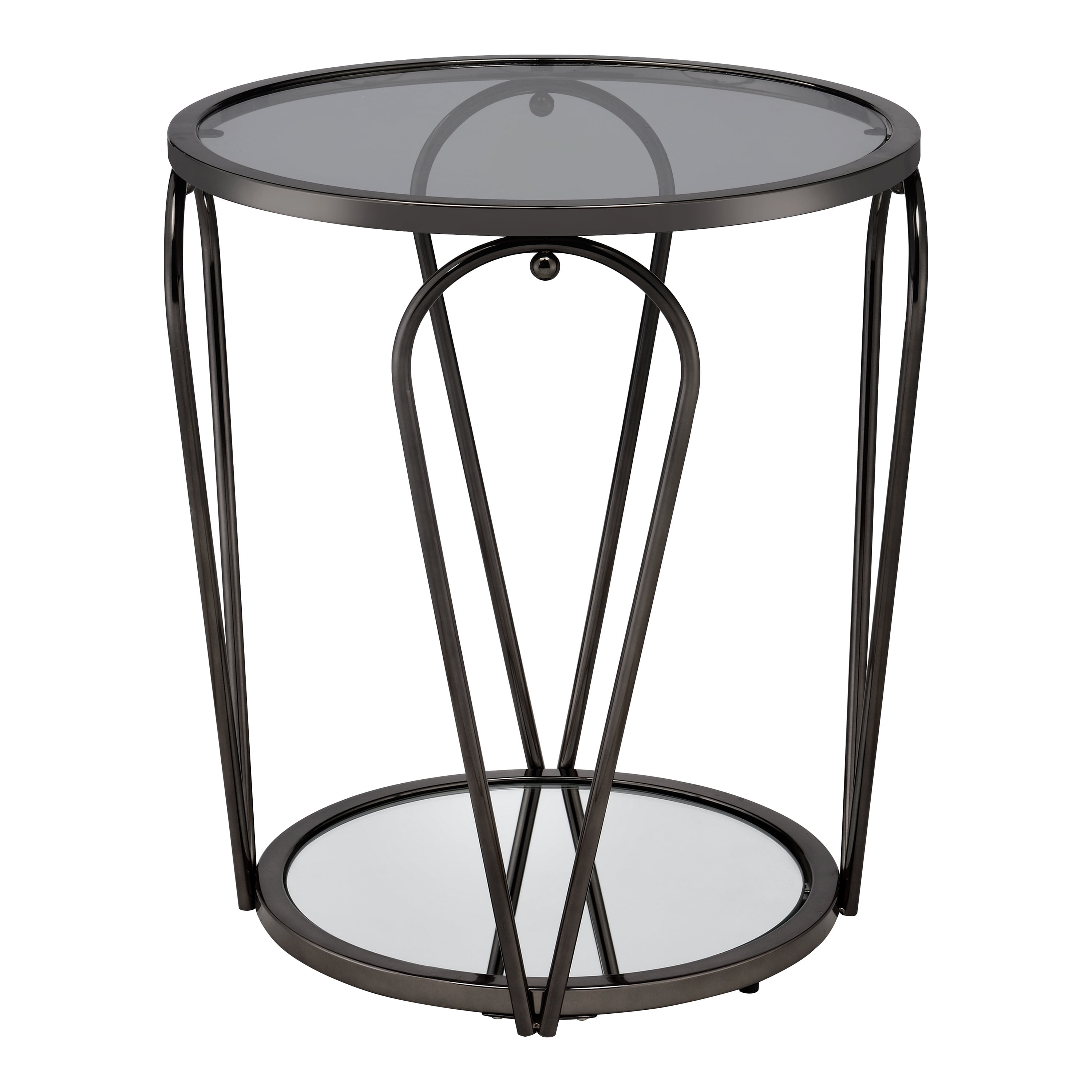 Furniture of America Ollis 1-Shelf Glass Top and Metal Black Nickel End Table