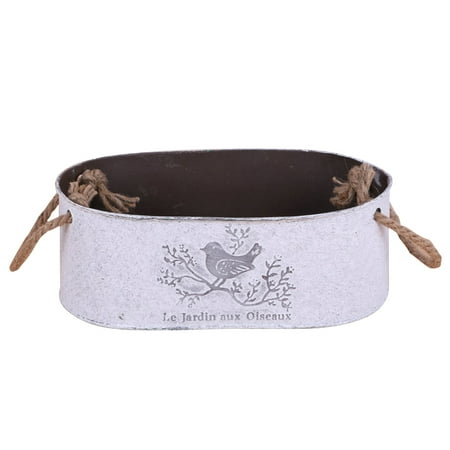 

Retro Iron Flower Pot Rustic Simulation Flower Holder with Strong Strap Handles 21x12x10cm