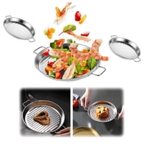 Stainless Steel Round Grill Tray with Handle - Multipurpose Baking and Serving Dish for Breakfast, Desserts, Potato Chips, and Grilled Foods, Durable and Easy-to-Clean Design