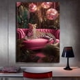 thumbnail image 3 of Mudket Framed Leopard on Pink Sofa Canvas Wall Art, Disco Jungle Animal Print Wall Decor, Ready to Hang for Party Room Bedroom - 12"L x 8"W, 3 of 10
