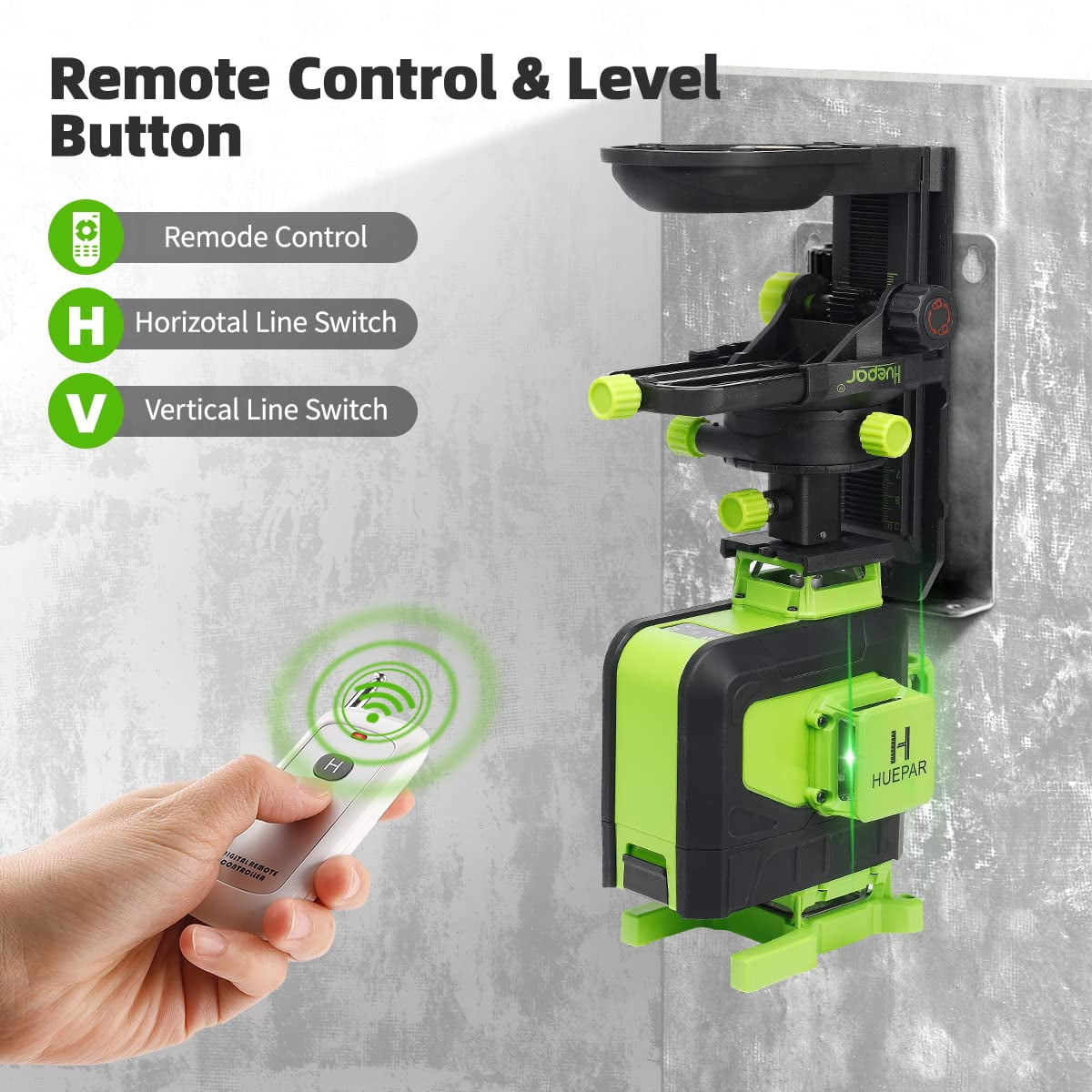 4D 16 Lines Self-leveling Laser Level, 200Ft Green Beam Tiling Floor Cross Line Laser Level Tools with Remote Control and 360° Fine-tuning Bracket