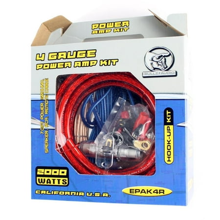 - (2) BULLZ AUDIO 4 Gauge Car Amplifier Installation Power Wiring Kits | EPAK4R