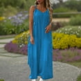 thumbnail image 2 of Fancifize Women Wide Leg Playsuit Palazzo Jumpsuit Sleeveless Summer Romper Beach Cover Up Resort Outfit with Cargo Pockets S,Blue, 2 of 7