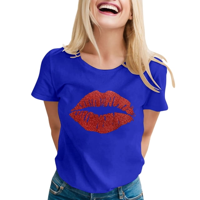 Cathalem Shirts T - Surdimensionnés pour Femmes 2024 Col Rond Manches Courtes T-shirts Surdimensionnés Couleur Unie, Bleu TG