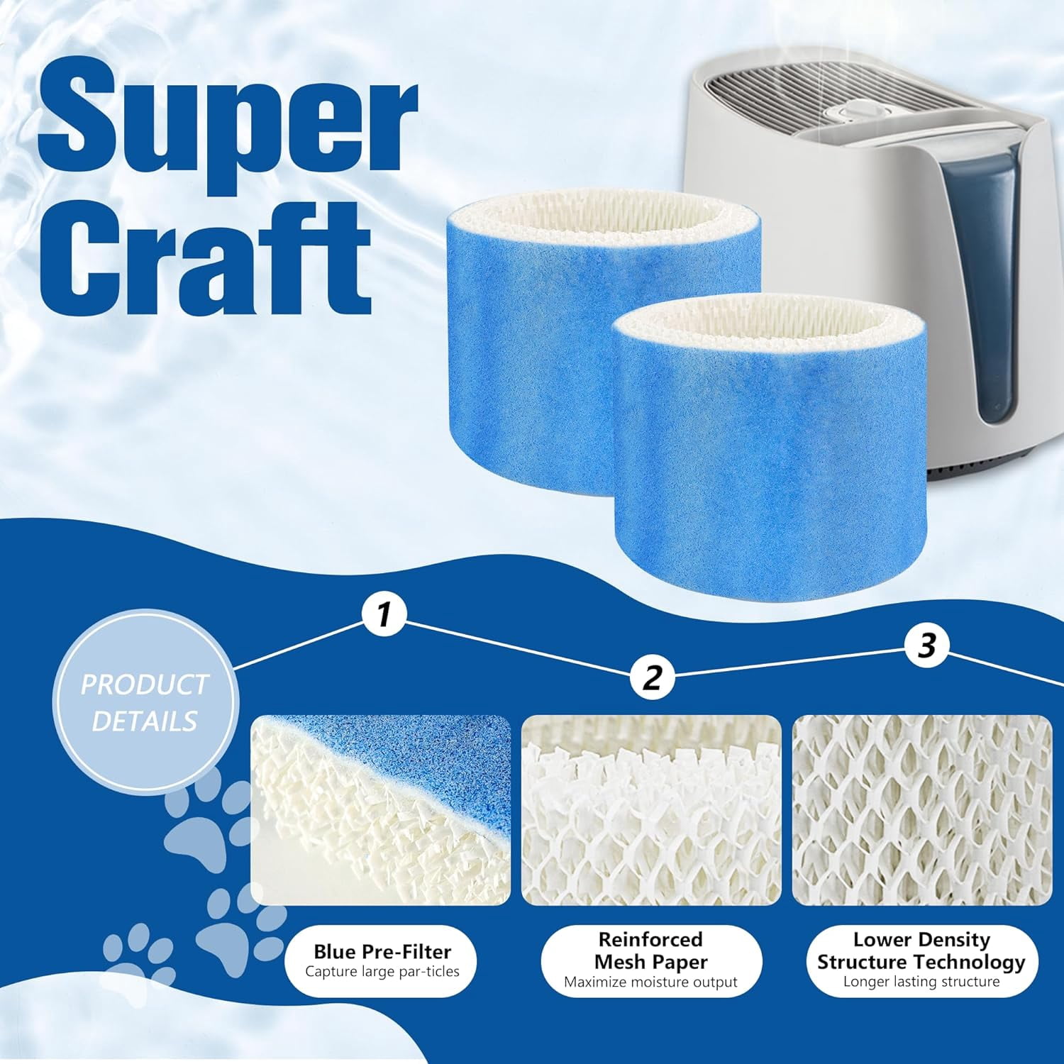 Humidifier Filters Replacement for Honeywell Humidifier Filter HAC-504 HAC-504AW and Honeywell Filter A, Replacement for Honeywell HCM-350 HCM-500 HCM600 Cool Mist Humidifiers, 6 Pack, Blue Blue
