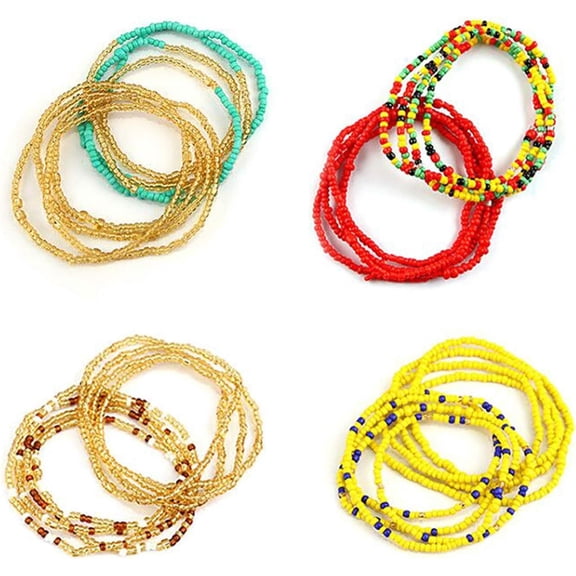 Colorful Elastic Belly Waist Beads Chains Body Chain Set Beach Bikini Stretchy Necklace Beach African Beaded Summer Jewelry for Woman Girl-8pcs