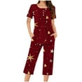 thumbnail image 2 of Sunvit-Panties Pajamas Womens Christmas 2-Piece Loungewear Set - Wine, Short Sleeve Top & Capris, Soft Stretch with Pockets, Size S-XXXL, Festive Holiday Home Wear,Size XL, 2 of 6