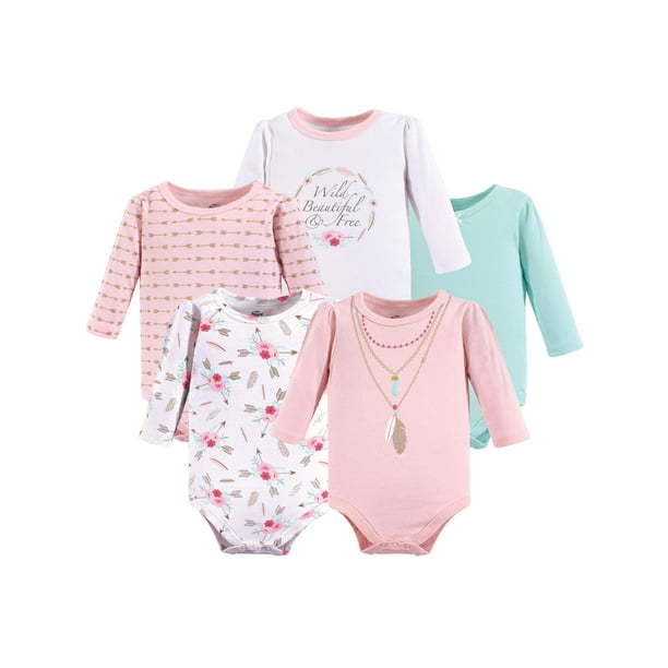 Little Treasures Long Sleeve Bodysuits, 5pk (Baby Girls) Walmart