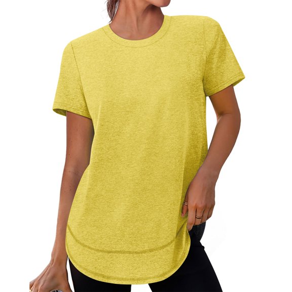 Womens Workout Tops Curved Hem Short Sleeve Shirts Sun Protection UPF 50 Quick Dry Tee for Hiking Running