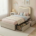 thumbnail image 1 of Yiwa Upholstered Boucle Platform Bed, LED Headboard Frame with 2 Storage Drawers and Wood Slats, No Box Spring Needed, 1 of 6