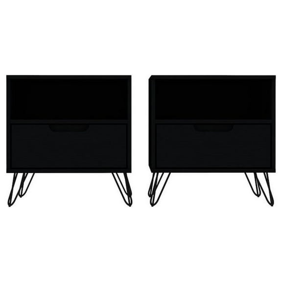 Rockefeller 1-Drawer Black Nightstand (Set of 2)