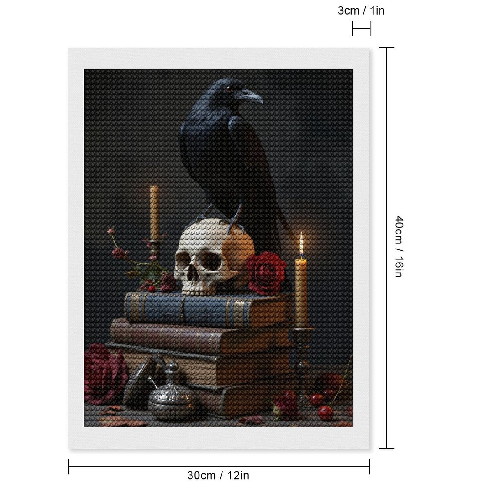 Diamond Art Kits for Adults, Raven Skull Books Candle Roses 5D Diamond Painting Kits for Adults Beginners, DIY Full Drill Diamond Painting, Gem Art and Crafts 12x16