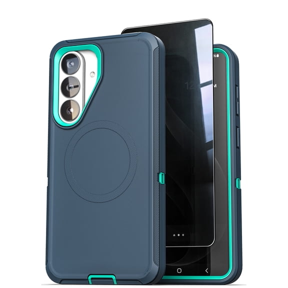 Encased for Samsung Galaxy S26 Plus Case with Privacy Screen Protector, Ranger Series, Magnetic Heavy Duty Military Grade Protection (Blue / Teal)