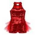 thumbnail image 3 of Aiihoo Kids Girls Sleeveless Mesh Splice Shiny Sequins Dance Leotards Ruffles Tulle Jumpsuit Jazz Gymnastics Unitards Red 8, 3 of 7