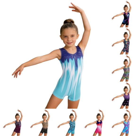 LIIPEE Girls Athletic Jumpsuit Sleeveless Stretch Graphic Leotard Kids Training Dancewear 3-12 Years