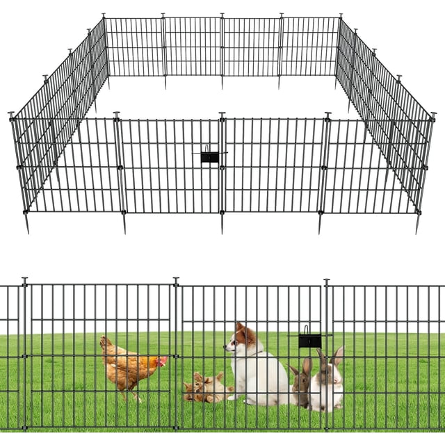 Panels Garden Fence Dog Fence Outdoor For Yard in H x .ft L Rustproof Metal Fencing with Ground Stakes|No Dig Temporary Animal Proof Containment for Pets/Rabbits|Durable Patio Sec