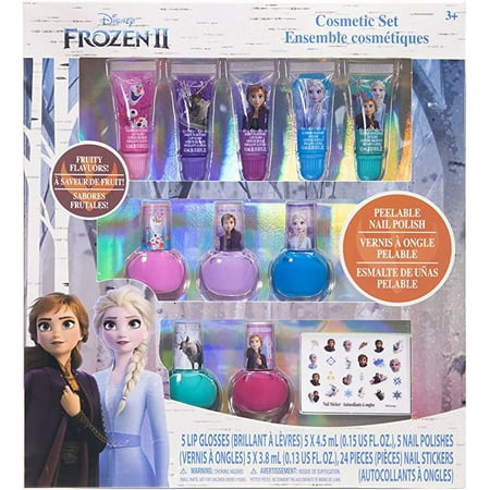 Disney Frozen 2 - Super Sparkly Cosmetic Makeup Set for Girls with Lip Gloss Nail Polish Nail Stickers - 11 Pcs|Perfect for Parties Sleepovers Makeovers| Birthday Gift for Girls 3 Yrs+
