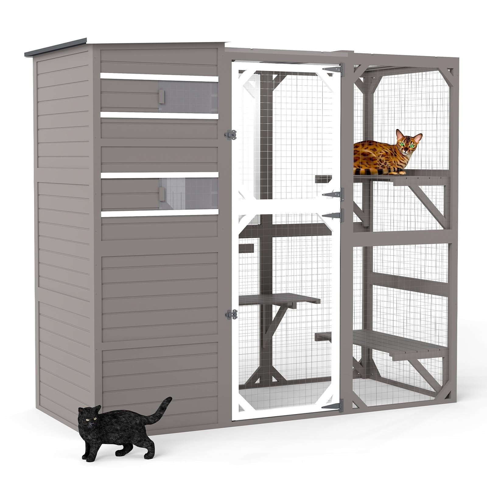 Petsblublu Large Catio Outdoor Cat Enclosure, Weatherproof Cat House with Asphalt and UV Protection Roof