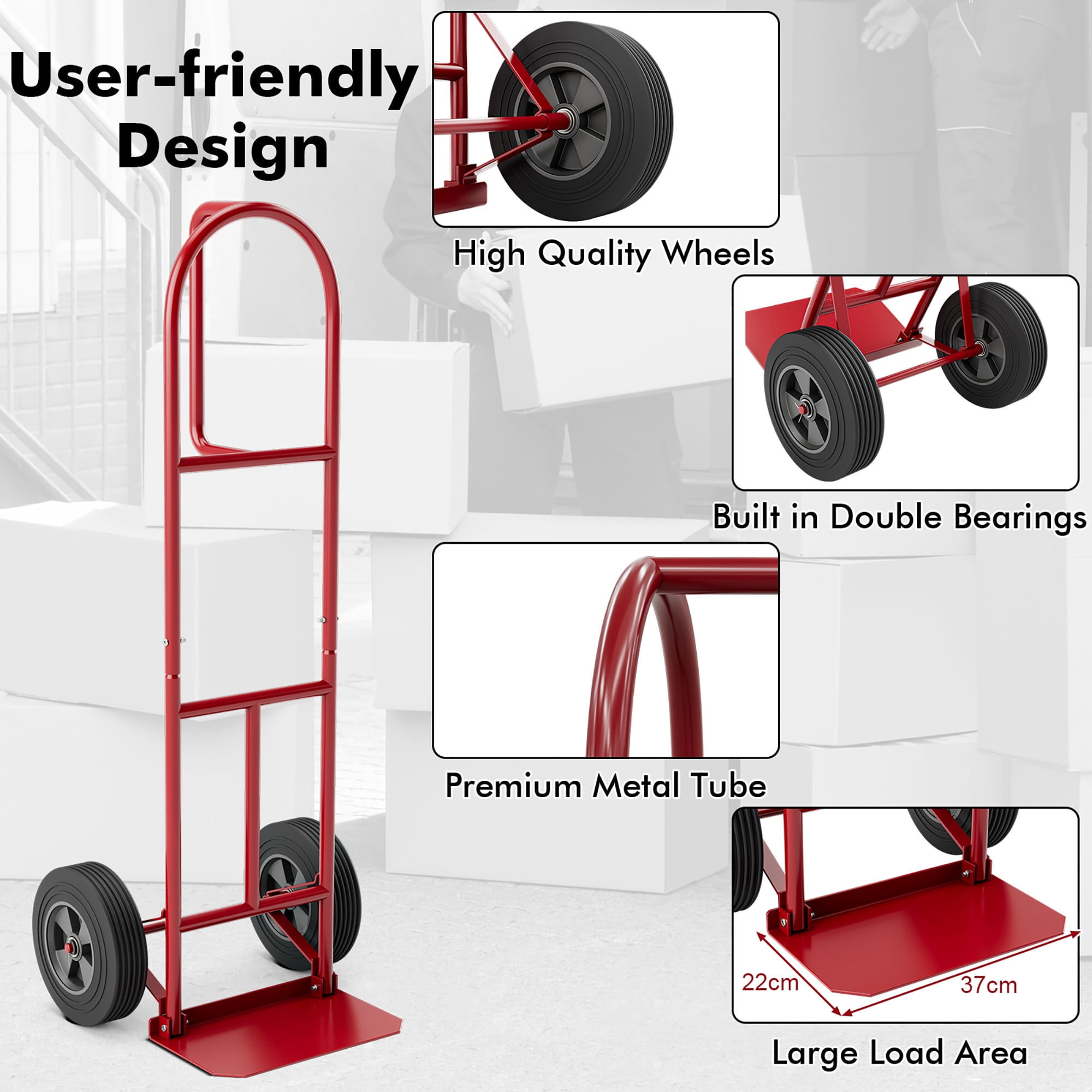 Gymax Heavy Duty Hand Truck Trolley 660lbs Capacity Dolly Cart w/ Foldable Nose Plate Red