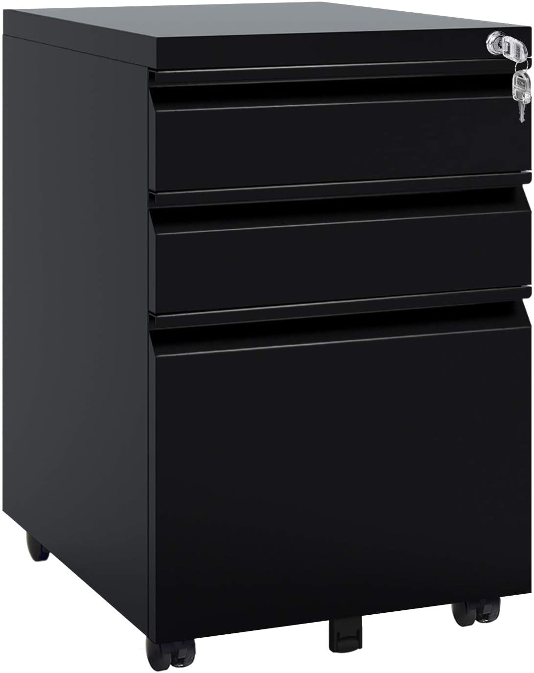 Fully Assembled 3-Drawer Mobile File Cabinet Lockable All-Metal Rolling Vertical 