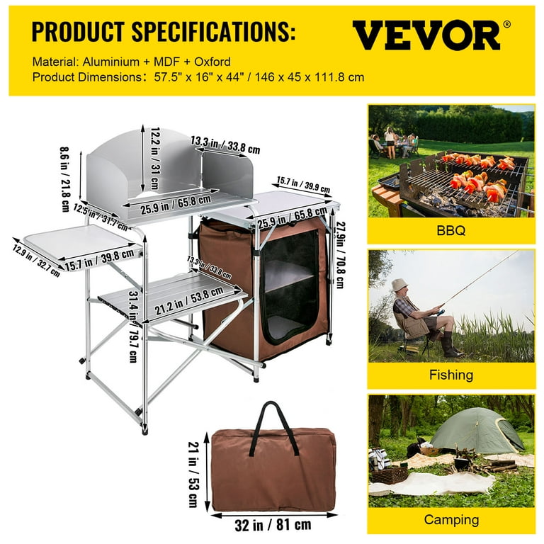 VEVOR Aluminum Portable Camping Kitchen Detachable Windscreen Storage Organizer