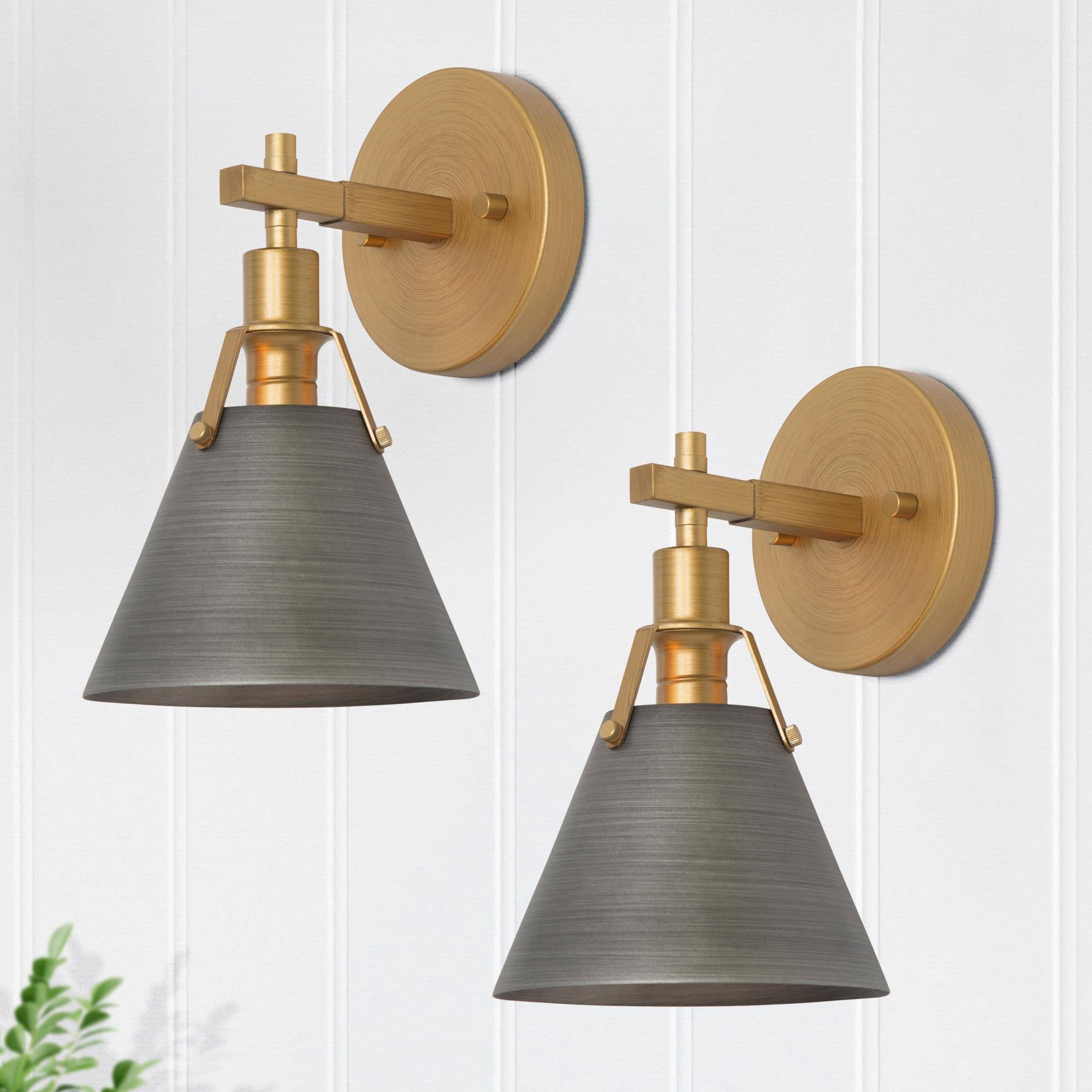 LNC Set of 2 Modern Wall Sconces with Metal Shades Brushed Gold and Gray Finish