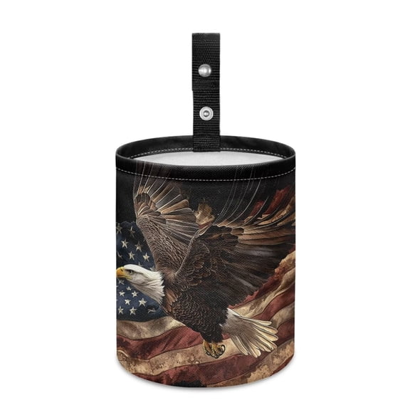 Jeiento Eagle Car Trash Can with Adjustable Buttons American Flag Garbage Bin Multipurpose Storage Bag Foldable Car Accessories Interior Automobile Organizer