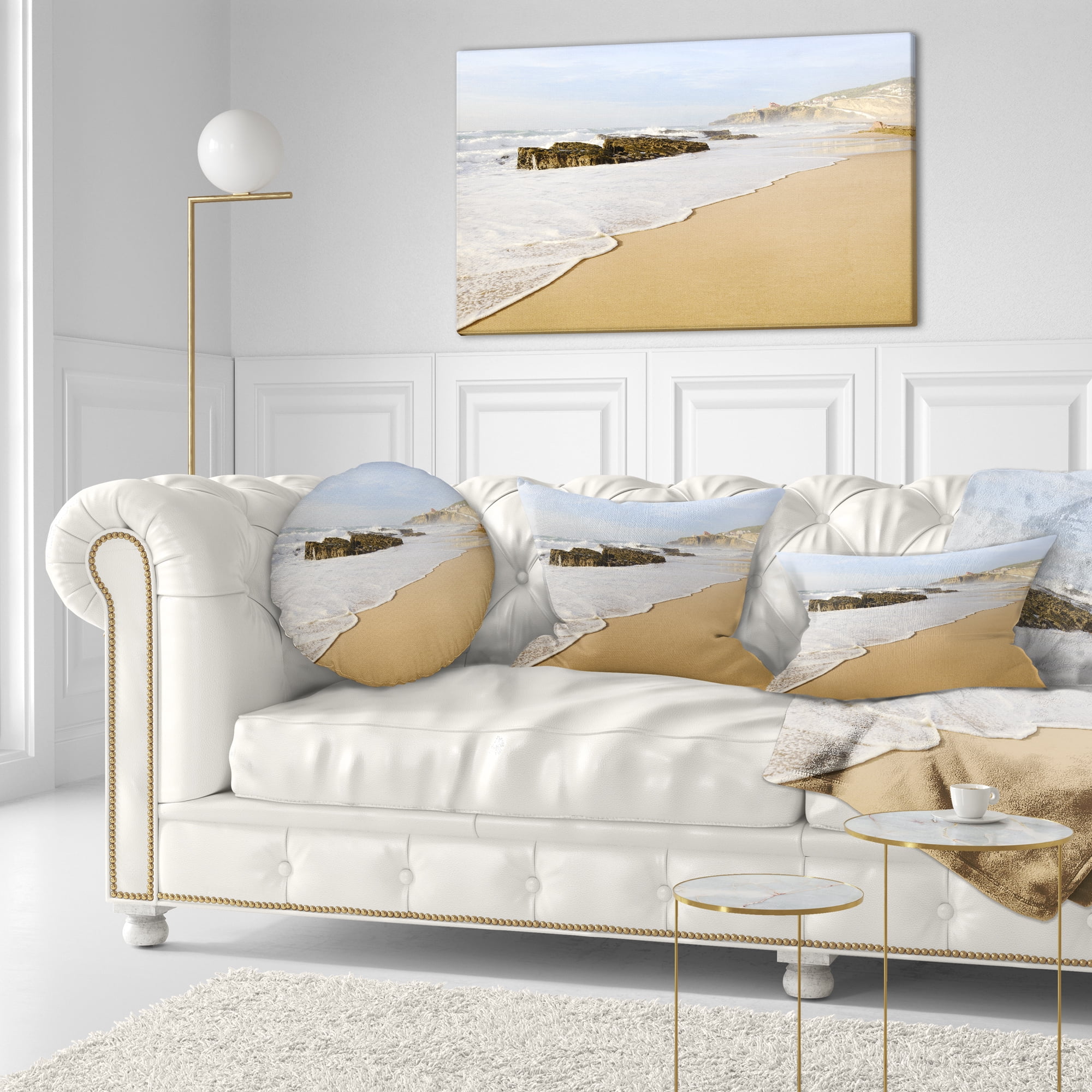 Designart Magoito Beach Portugal - Seascape Throw Pillow - 12x20