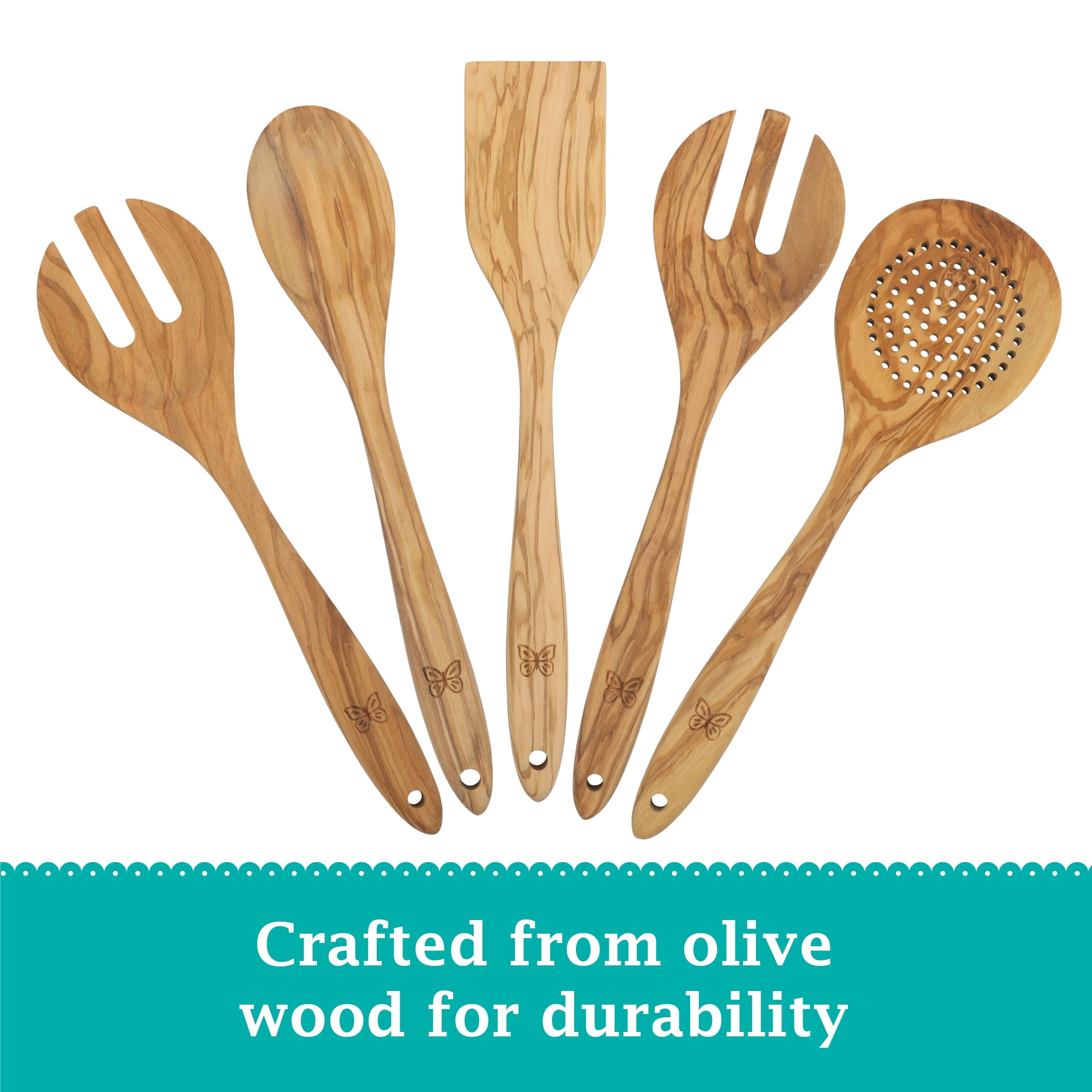 The Pioneer Woman 5Piece Olivewood Kitchen Cooking Utensil Tool Set  (图4)