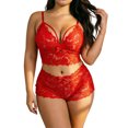 thumbnail image 5 of Yuanlook Women Plus Size Lace Loungewear Set, Spaghetti Strap V Neck Cami Crop Top & High Waist Shorts Bow Decor Daily Sleep Outfit S-XXXXL, 5 of 7