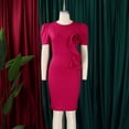 thumbnail image 2 of AURA Plus Size Bodycon Midi Dress Ruffle Detail High Waist Crewneck Short Sleeve Elegant Summer Office Dress with Zipper, 2 of 9