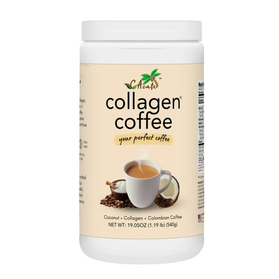 CAcafe Coconut Collagen Coffee, Naturally Caffeinated, Medium Roast, Colombian Coffee with Anti-Aging Collagen (19.05oz)