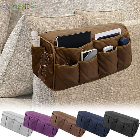BadPiggies Anti-Slip Sofa Armrest Organizer Waterproof Remote Control iPad Holder with 14 Pockets for Recliner Couch Armchair Caddy (Coffee)