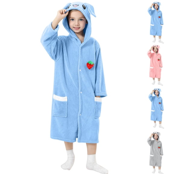 Bixock Unisex Toddler Robe for Girls Boys Hooded Robe Kids Fleece Bathrobe Children Loungewear Pocket Water Absorbent Wearable Outfit for 3 To 15 Years Fall Winter Sleepwear