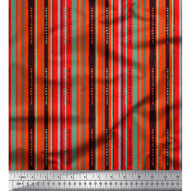 Soimoi Polyester Crepe Fabric Dot & Stripe Decor Fabric Printed Yard 42 Inch Wide