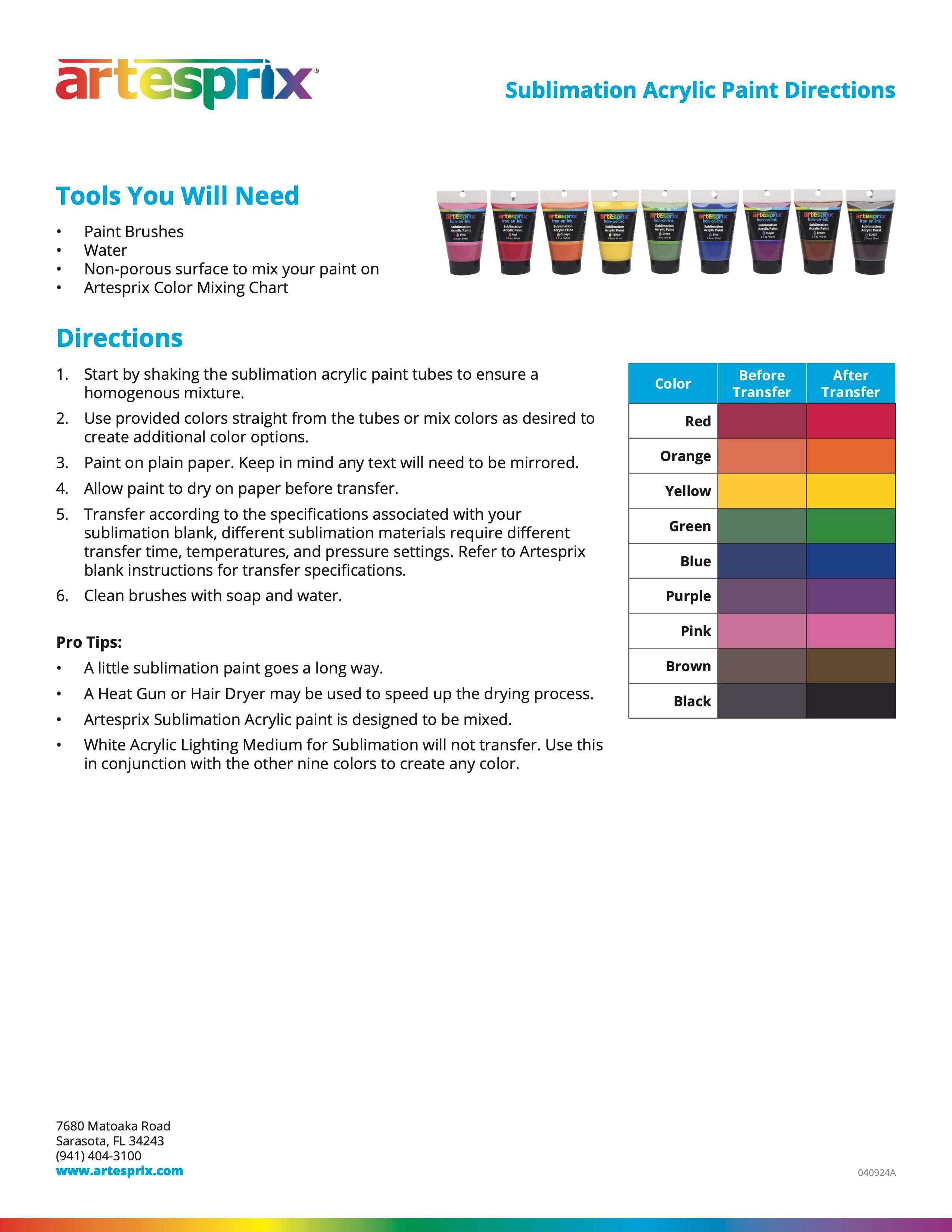 Artesprix Sublimation 2 oz Acrylic Paints, Blue/Black/Yellow, 5 Packs