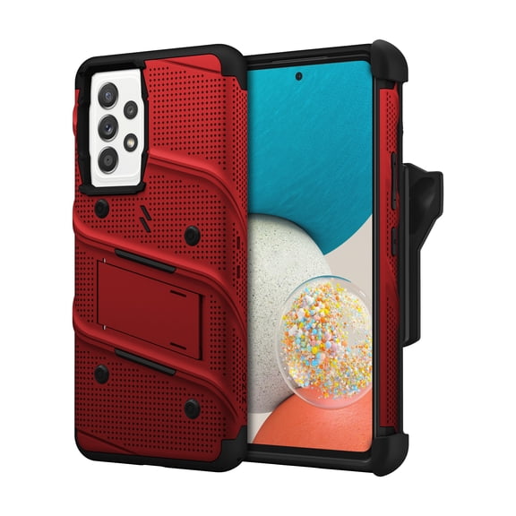 ZIZO BOLT Bundle for Galaxy A53 5G Case with Screen Protector Kickstand Holster Lanyard - Red