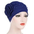 thumbnail image 2 of Prolriy Turbans for Women Women Beading Hat Muslim Ruffle Floral Turban Wrap Cap Head Wraps Hats for Women Blue, 2 of 4