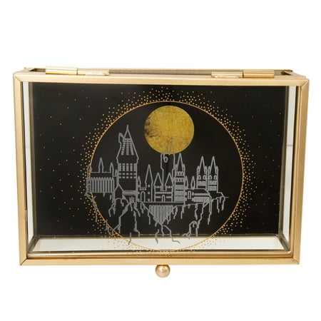 Harry Potter Wizarding World Hogwarts Silhouette Gold Trim Glass Jewelry Box