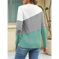 thumbnail image 2 of Women'S Color Block Tops Casual Long Sleeve Tunic Round Neck Pullover Shirts White & Green S, 2 of 6