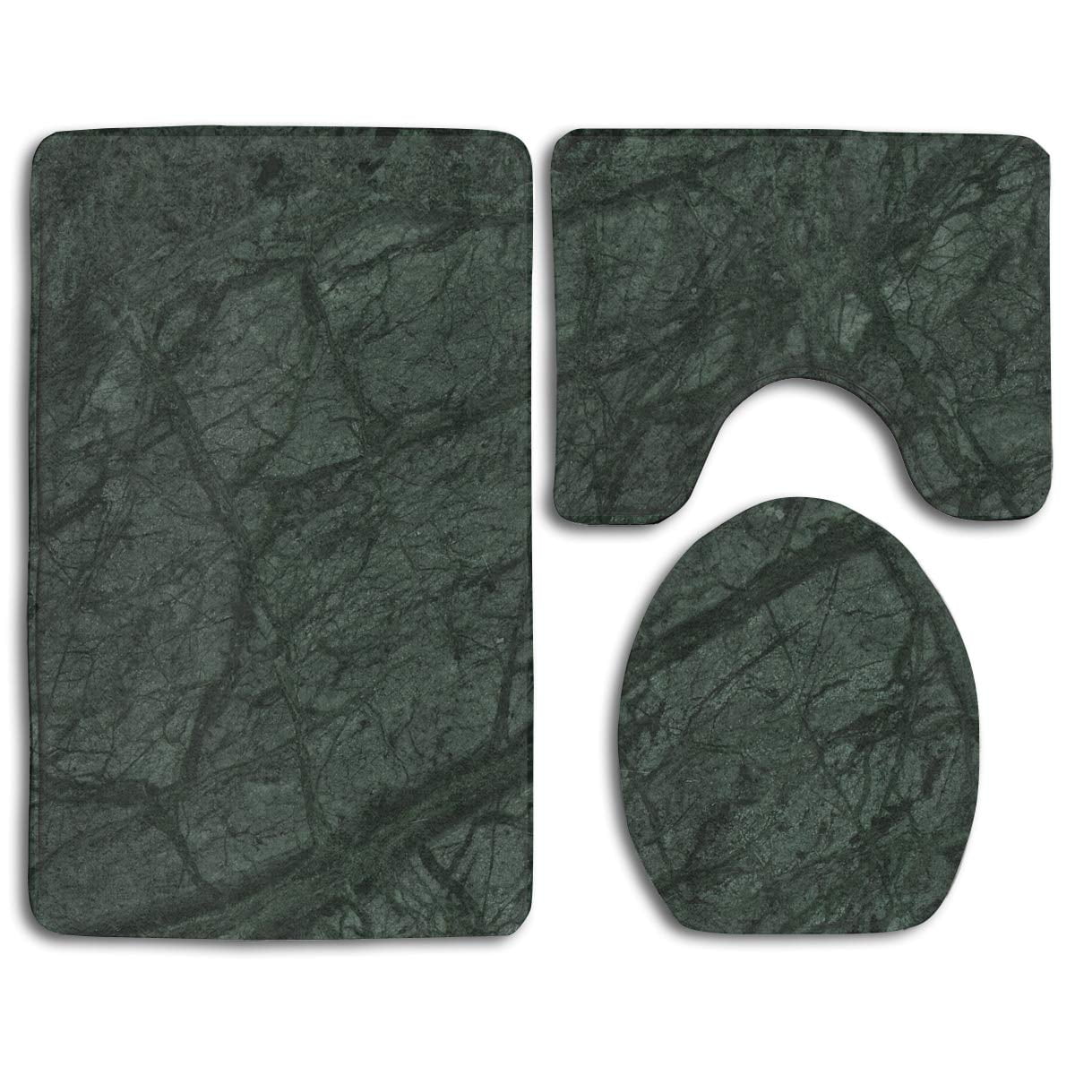 CHAPLLE Tieic Marble Forest Green Marbl 3 Piece Bathroom Rugs Set Bath